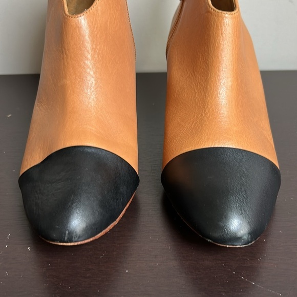 Loeffler Randall Nanette Captoe Bootie Leather Mid Heel Camel Black Sz 9 - Picture 3 of 9